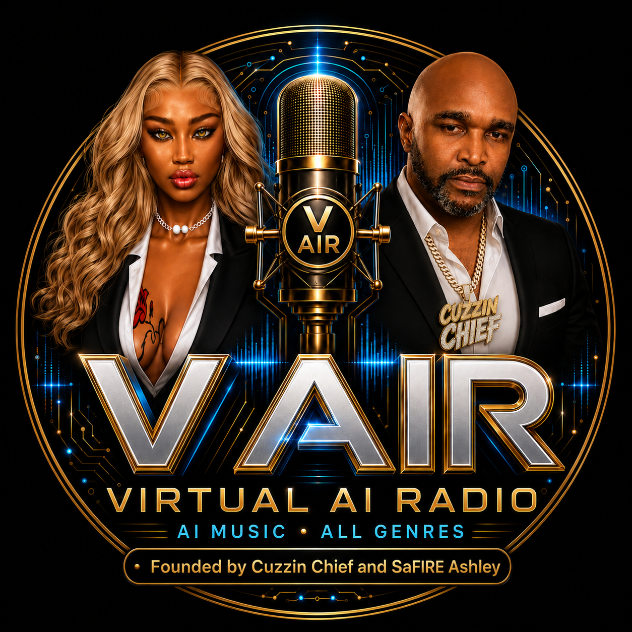 VAIR Virtual AI Radio logo — founded by Cuzzin Chief and SaFIRE Ashley